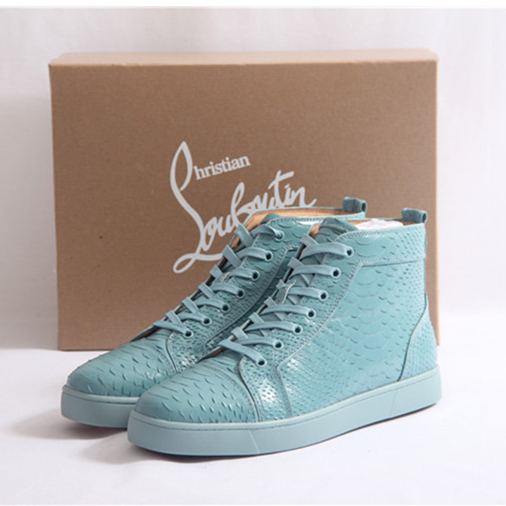 Made To Order Super Perfect Christian Louboutin Flat Snakeskin Men s Blue Sneakers